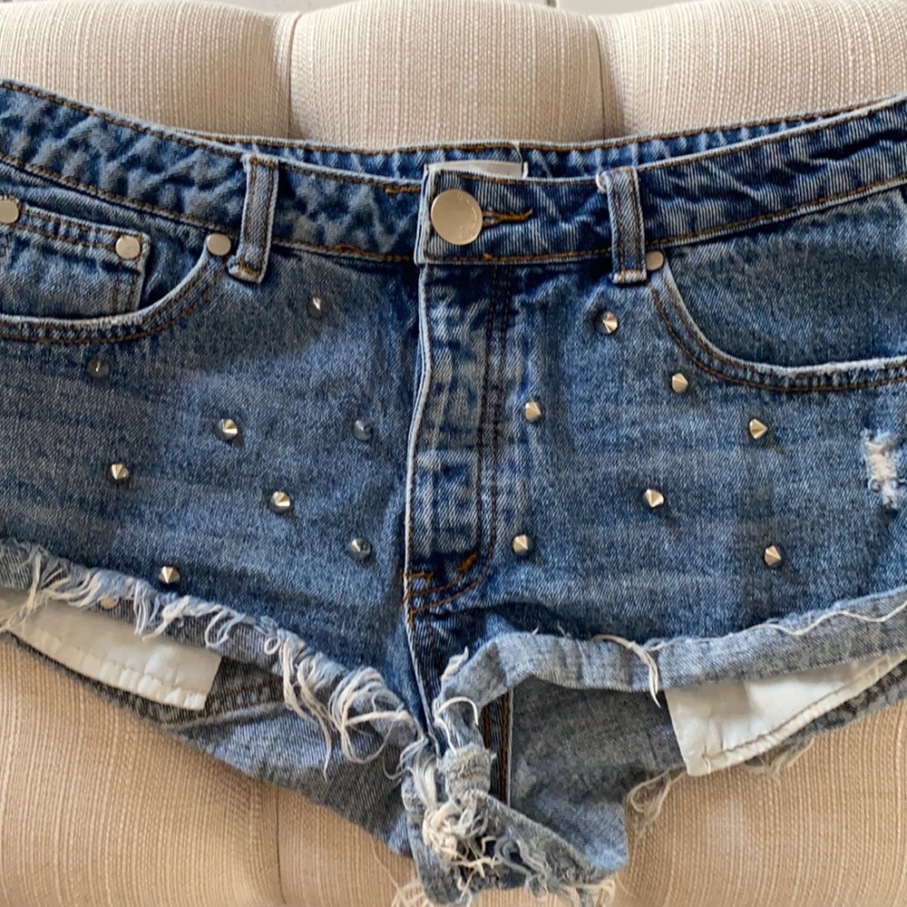 Blush: Low rise jean shorts